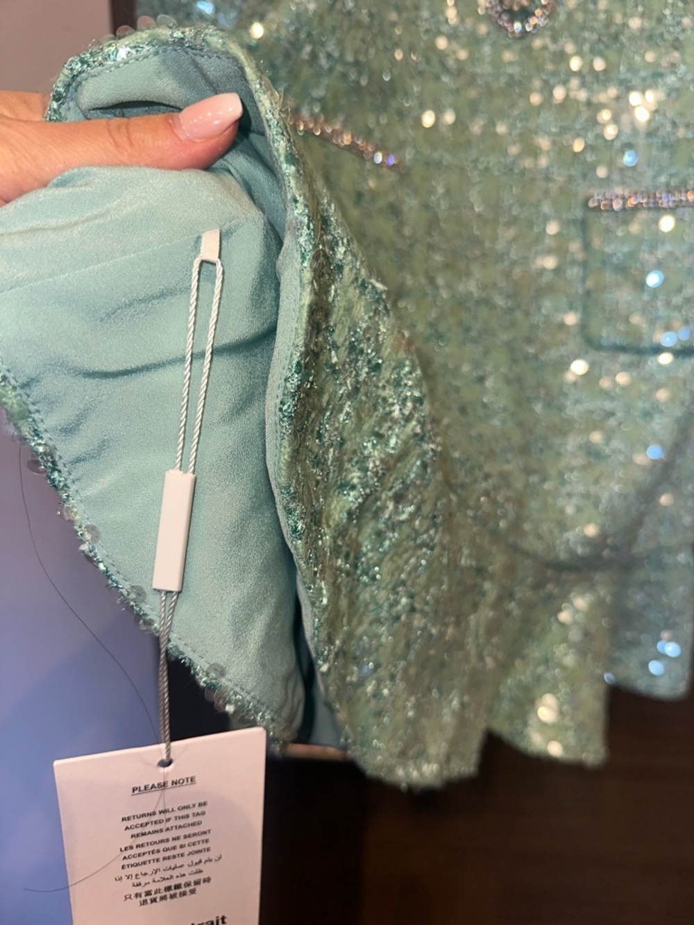 NWT Self-Portrait Mint Sequin Tweed Crystal-Trim dress size 4 - Picture 7 of 7